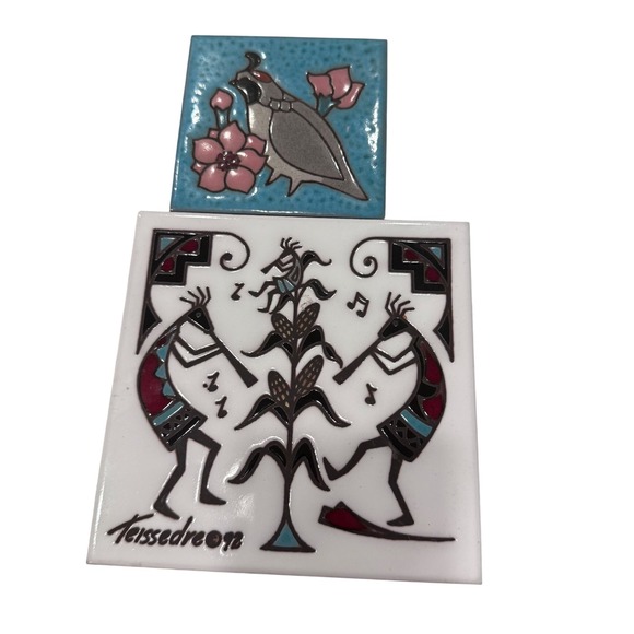 Teissedre Designs Inc Other - 2 Teissedre Designs‎ Kokopelli & Quail Tile Trivet Handcrafted  4x4 6x6
Vintage